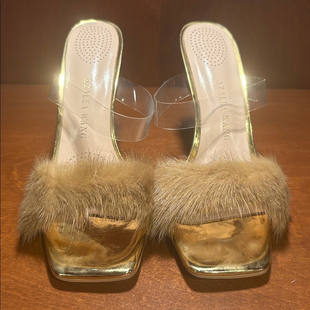 Azalea Wang Gold Fur Heels